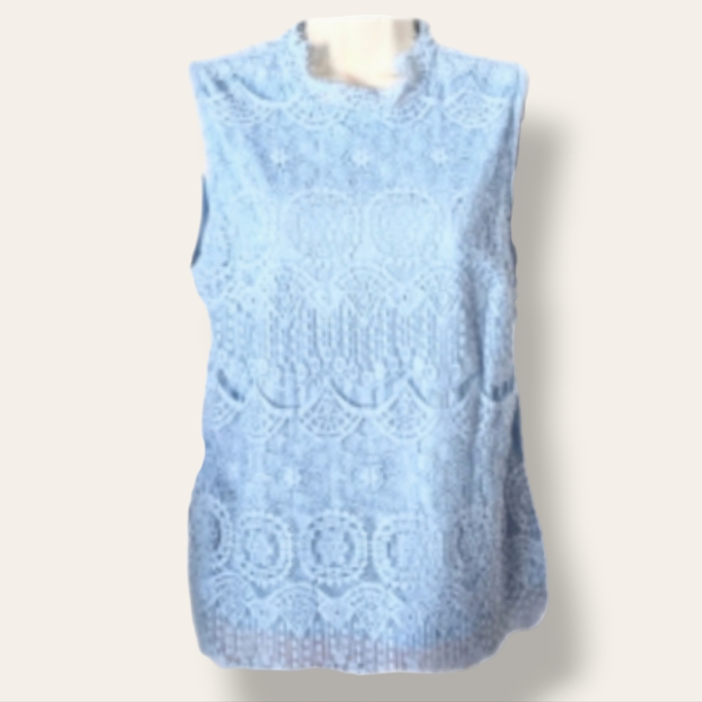 😎🪻4/$20 Est 1946 Crochet Top Light Blue - Picture 3 of 11